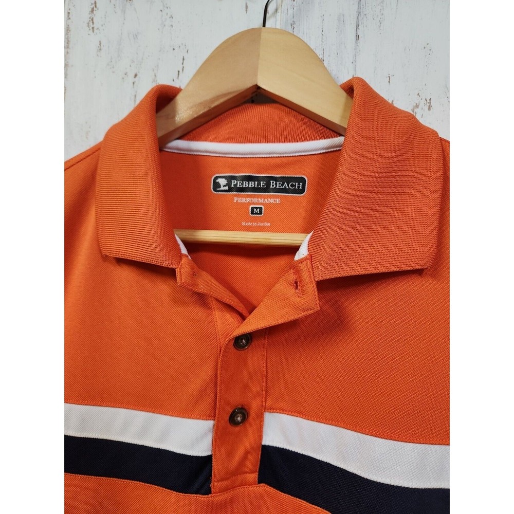 Pebble Beach Performance Polo Shirt Mens Golf Orange Stripped Size Medium - Picture 2 of 12